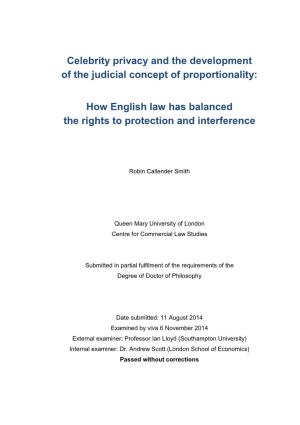 Celebrity Privacy and the Development of the Judicial Concept of Proportionality