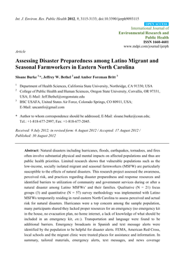 Assessing Disaster Preparedness Among Latino Migrant and Seasonal Farmworkers in Eastern North Carolina