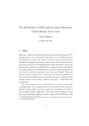 The Distribution of Risk and the Great Recession: Old Problems, New Crises