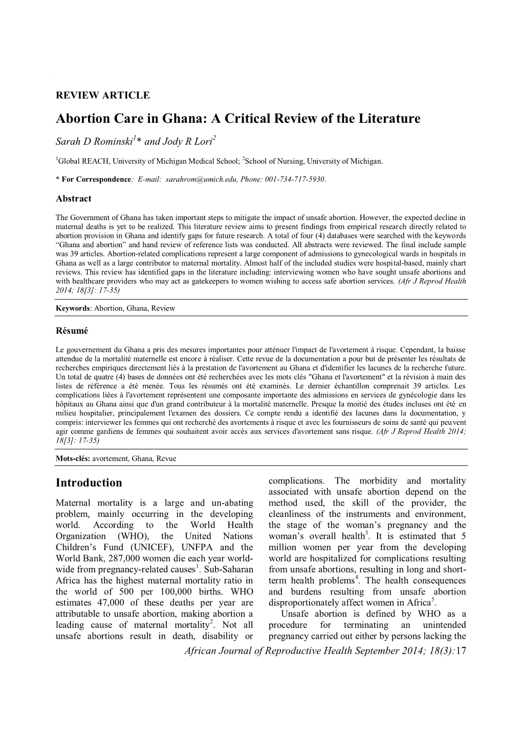 Abortion Care in Ghana: a Critical Review of the Literature