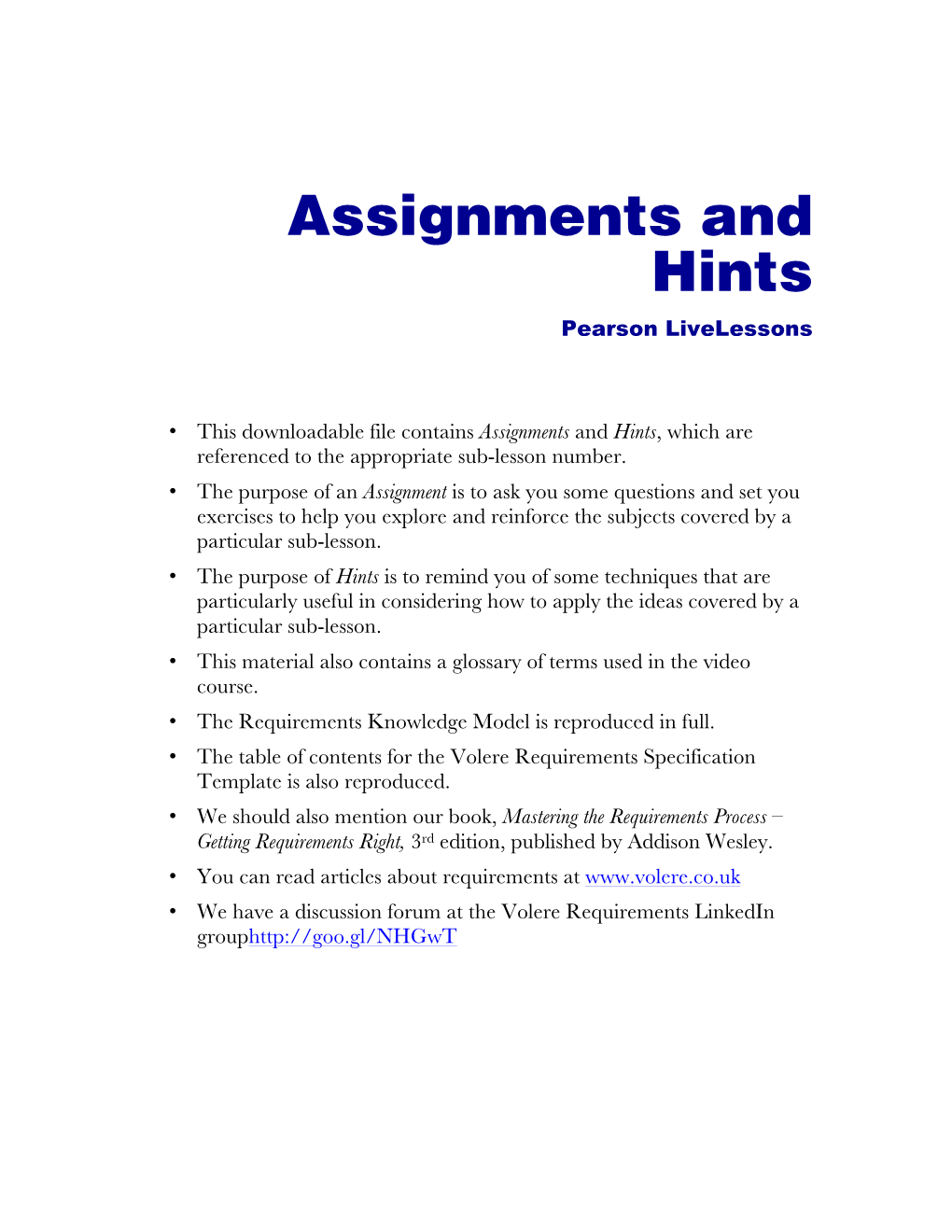 Assignments and Hints Pearson Livelessons