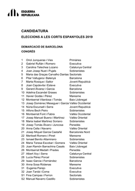 Candidatura Eleccions a Les Corts Espanyoles 2019