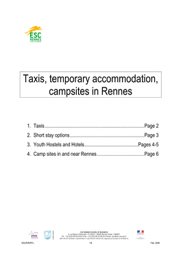 Taxis, Temporary Accommodation, Campsites in Rennes