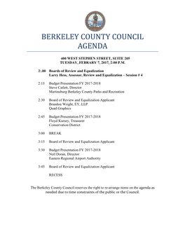 Berkeley County Council Agenda