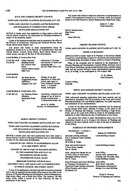 THE EDINBURGH GAZETTE 18Th JULY 1986 KYLE and CARRICK DISTRICT COUNCIL TOWN and COUNTRY PLANNING (SCOTLAND) ACT 1972 TOWN and CO