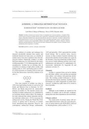 Acridine: a Versatile Heterocyclic Nucleus