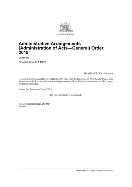 (Administration of Acts—General) Order 2019 Under the Constitution Act 1902