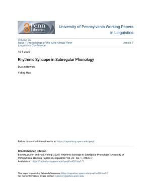 Rhythmic Syncope in Subregular Phonology