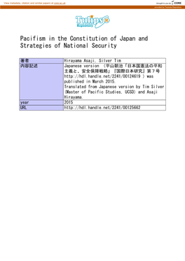 Pacifism in the Constitution of Japan and Strategies of National Security