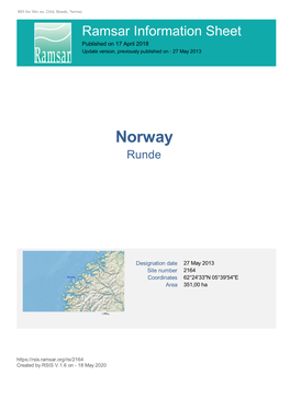 Norway Ramsar Information Sheet Published on 17 April 2018 Update Version, Previously Published on : 27 May 2013