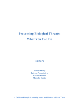 Preventing Biological Threats: What You Can Do