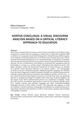 Hortus Conclusus: a Visual Discourse Analysis Based on a Critical Literacy Approach to Education