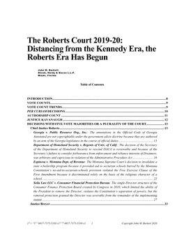 The Roberts Court 2019-20: Distancing from the Kennedy Era, the Roberts Era Has Begun