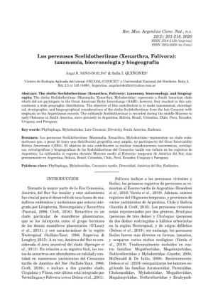 Los Perezosos Scelidotheriinae (Xenarthra, Folivora): Taxonomía, Biocronología Y Biogeografía