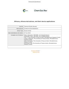 Silicene, Silicene Derivatives, and Their Device Applications