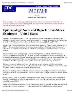 Epidemiologic Notes and Reports Toxic-Shock Syndrome -- United States 6/30/21, 11:26 AM