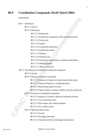 IR-9 Coordination Compounds (Draft March 2004)