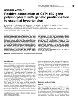 Positive Association of CYP11B2 Gene Polymorphism with Genetic Predisposition to Essential Hypertension