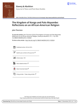 The Kingdom of Kongo and Palo Mayombe: Reflections on an African-American Religion