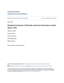 Biological Inventories of Schoodic and Corea Peninsulas, Coastal Maine, 1996