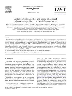 Antimicrobial Properties and Action of Galangal (Alpinia Galanga Linn.) on Staphylococcus Aureus