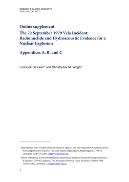 Online Supplement the 22 September 1979 Vela Incident: Radionuclide and Hydroacoustic Evidence for a Nuclear Explosion Appendice