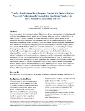 Teacher Professional Development Outside the Lecture Room: Voices of Professionally Unqualified Practicing Teachers in Rural Zimbabwe Secondary Schools