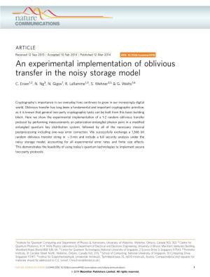 An Experimental Implementation of Oblivious Transfer in the Noisy Storage Model