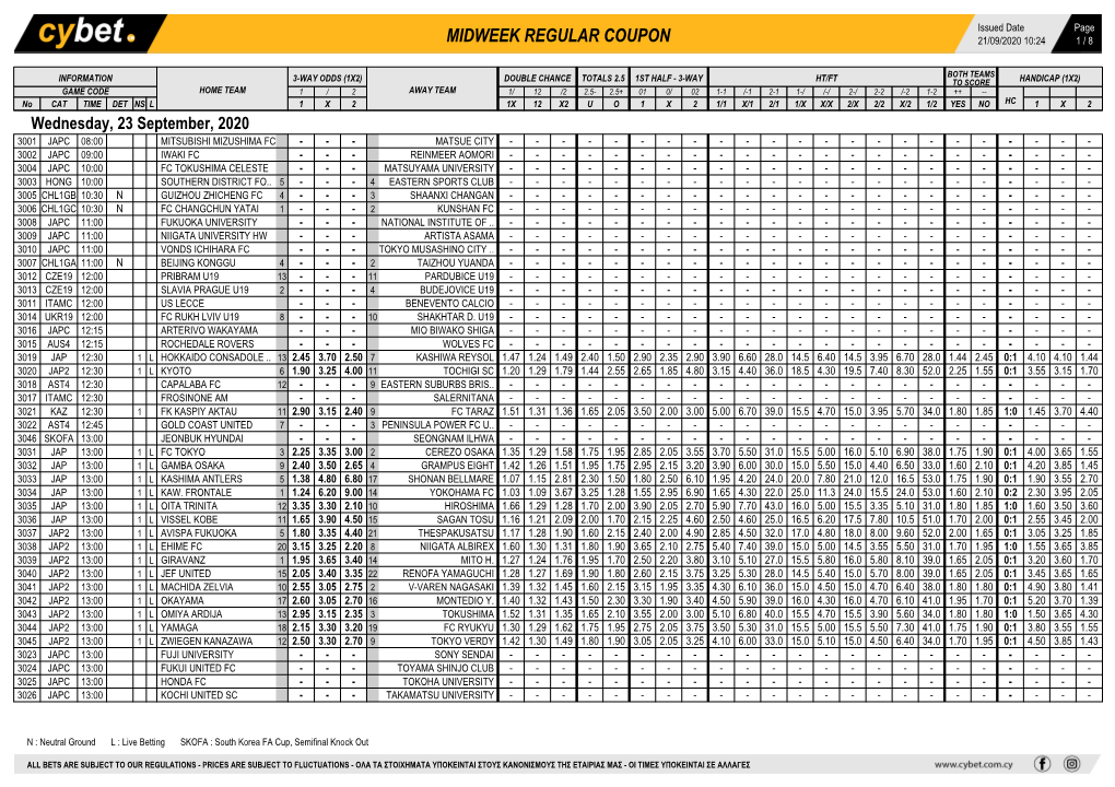 Midweek Regular Coupon 21/09/2020 10:24 1 / 8