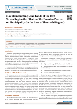 Mountain Hunting Land Lands of the Best Sirvan Region the Effects of the Erossian Process on Municipality (In the Case of Shamakhi Region)