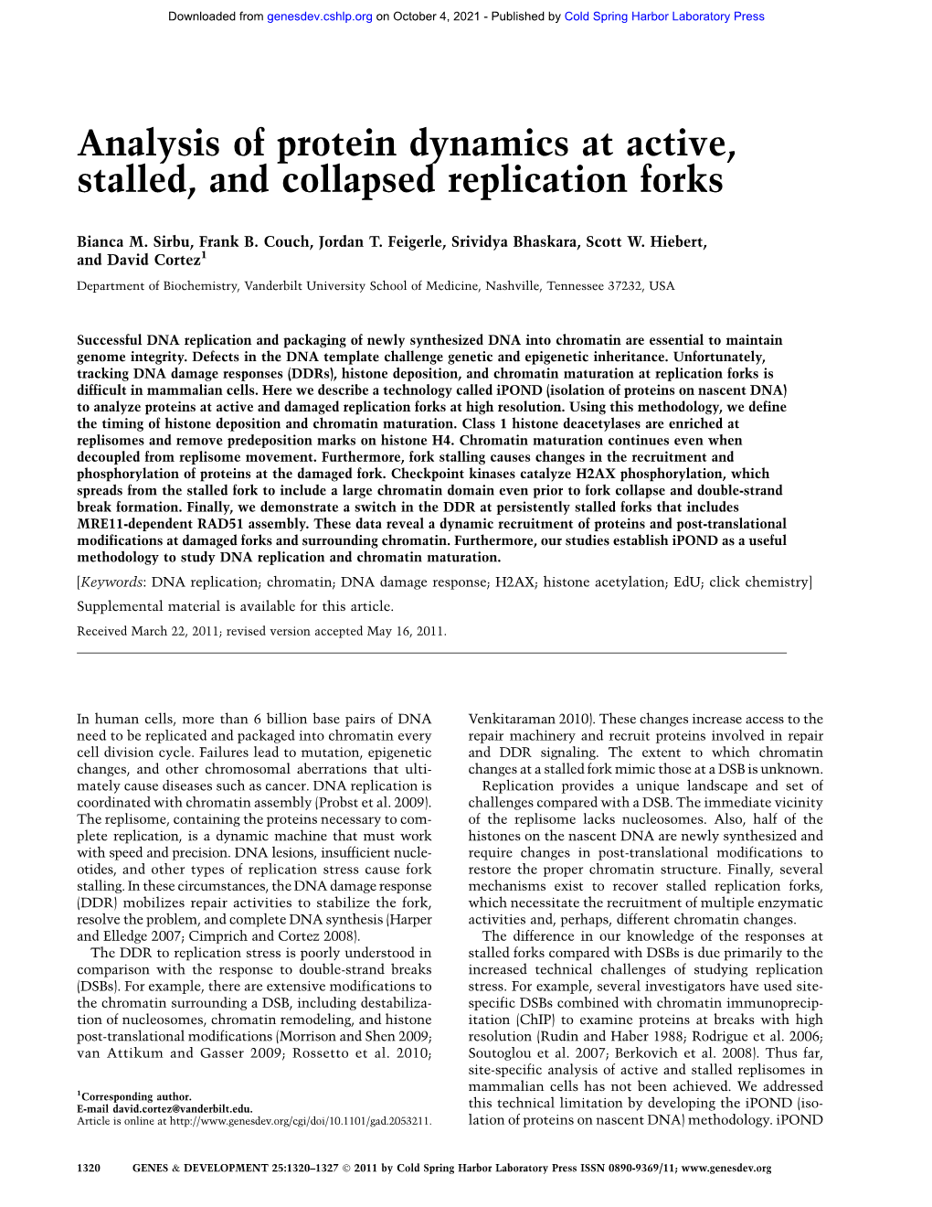 Analysis of Protein Dynamics at Active, Stalled, and Collapsed Replication Forks