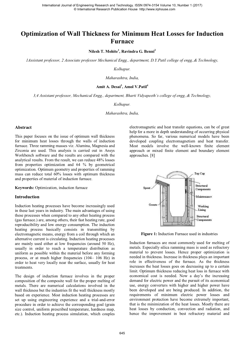 Optimization of Wall Thickness for Minimum Heat Losses for Induction Furnace