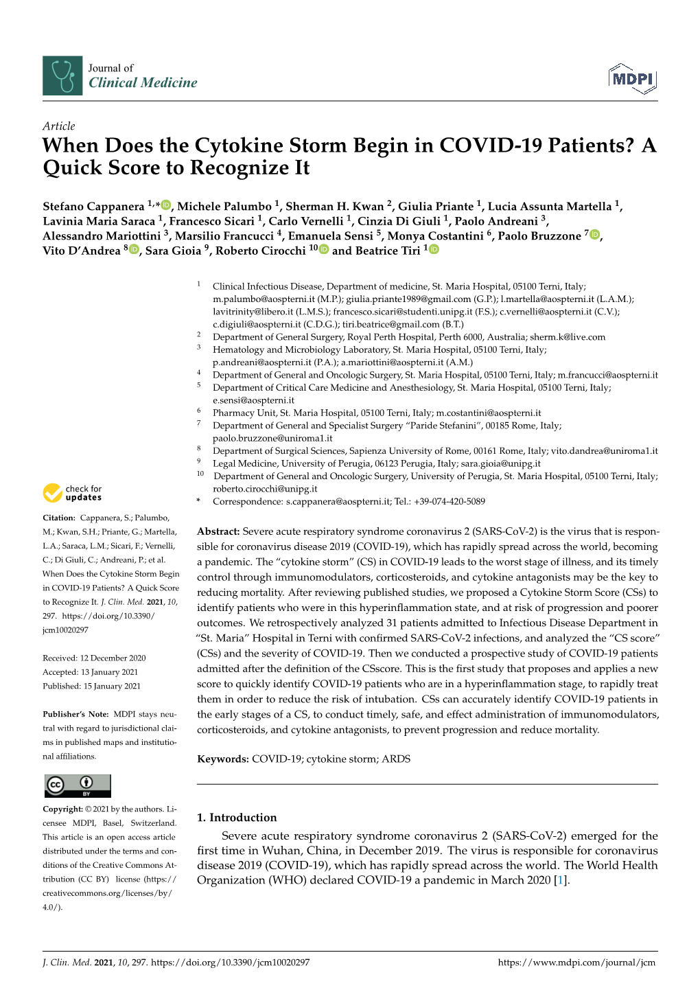 When Does the Cytokine Storm Begin in COVID-19 Patients? a Quick Score to Recognize It