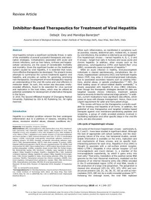 Inhibitor-Based Therapeutics for Treatment of Viral Hepatitis