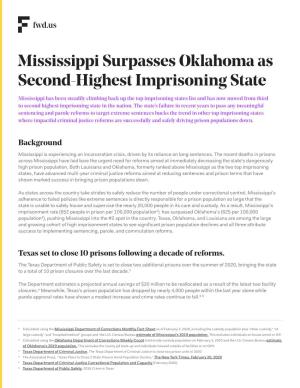 Mississippi Surpasses Oklahoma As Second-Highest Imprisoning State