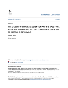 The Cruelty of Supermax Detention and the Case for a Hard-Time Sentencing Discount: a Pragmatic Solution to a Moral Shortcoming