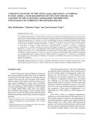 A Molecular Study of the Genus Agama (Squamata : Agamidae)