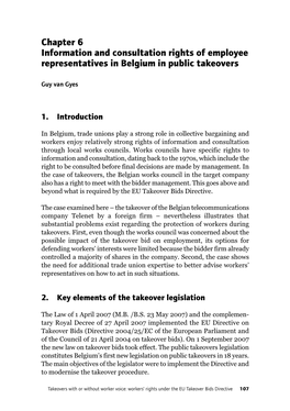 Chapter 6 Information and Consultation Rights of Employee Representatives in Belgium in Public Takeovers