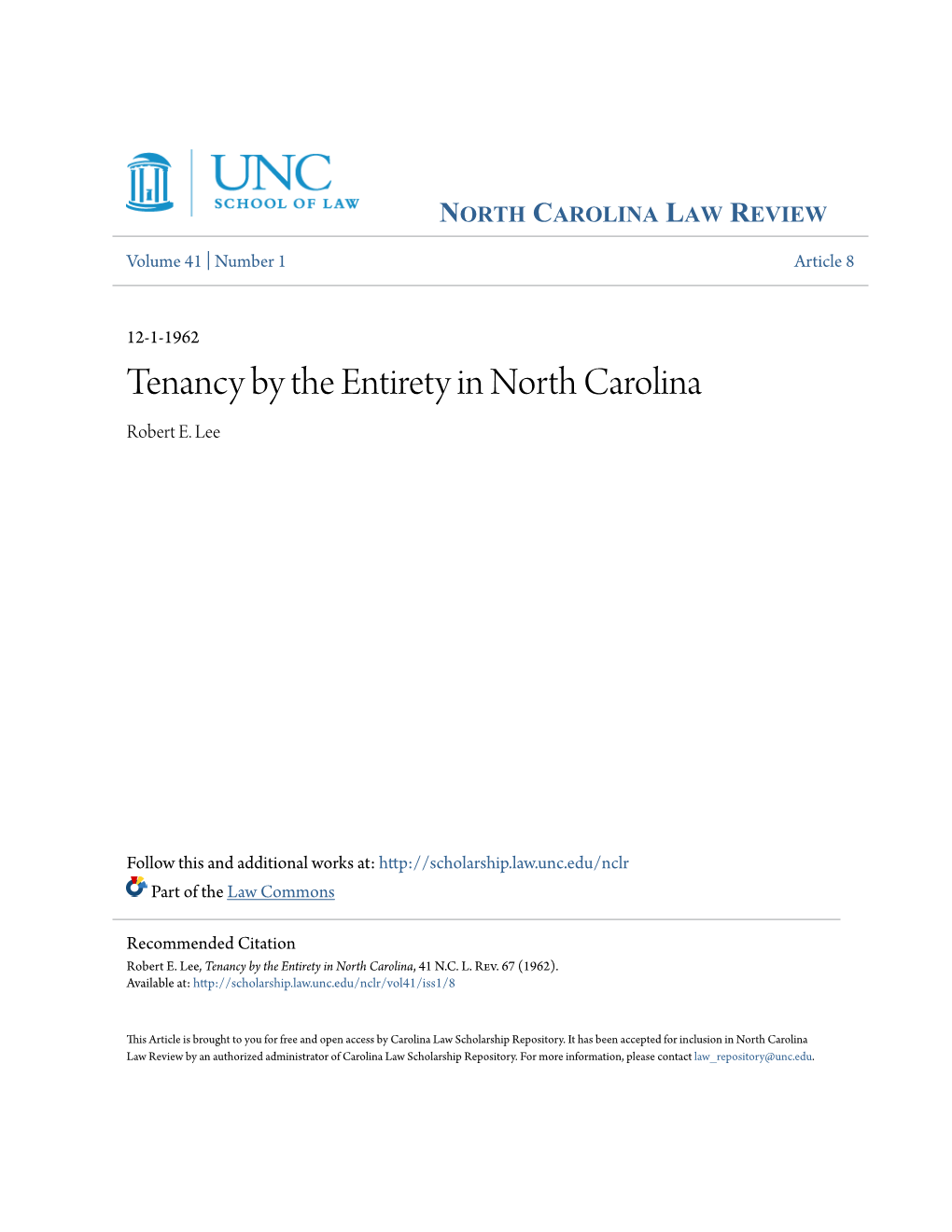 Tenancy by the Entirety in North Carolina Robert E