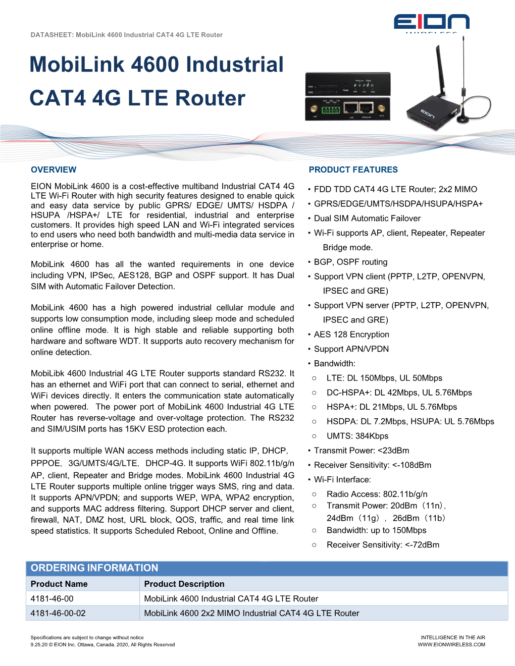 Mobilink 4600 Industrial CAT4 4G LTE Router Mobilink 4600 Industrial CAT4 4G LTE Router