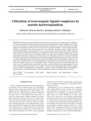 Utilization of Iron/Organic Ligand Complexes by Marine Bacterioplankton