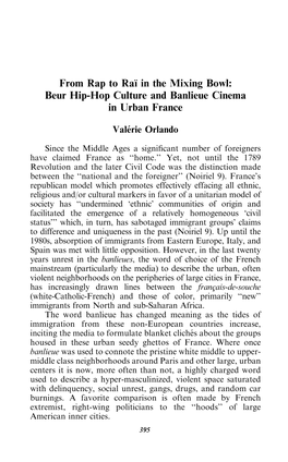 Beur Hip-Hop Culture and Banlieue Cinema in Urban France