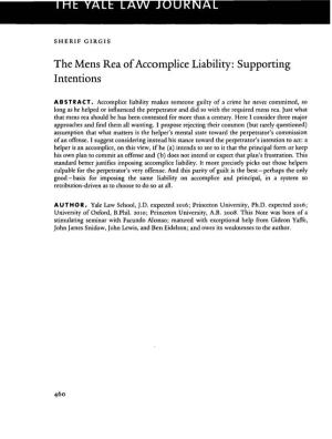 The Mens Rea of Accomplice Liability: Supporting Intentions