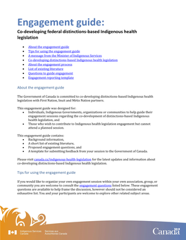 Engagement Guide: Co-Developing Federal Distinctions-Based Indigenous Health Legislation