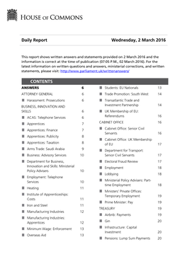 Daily Report Wednesday, 2 March 2016 CONTENTS