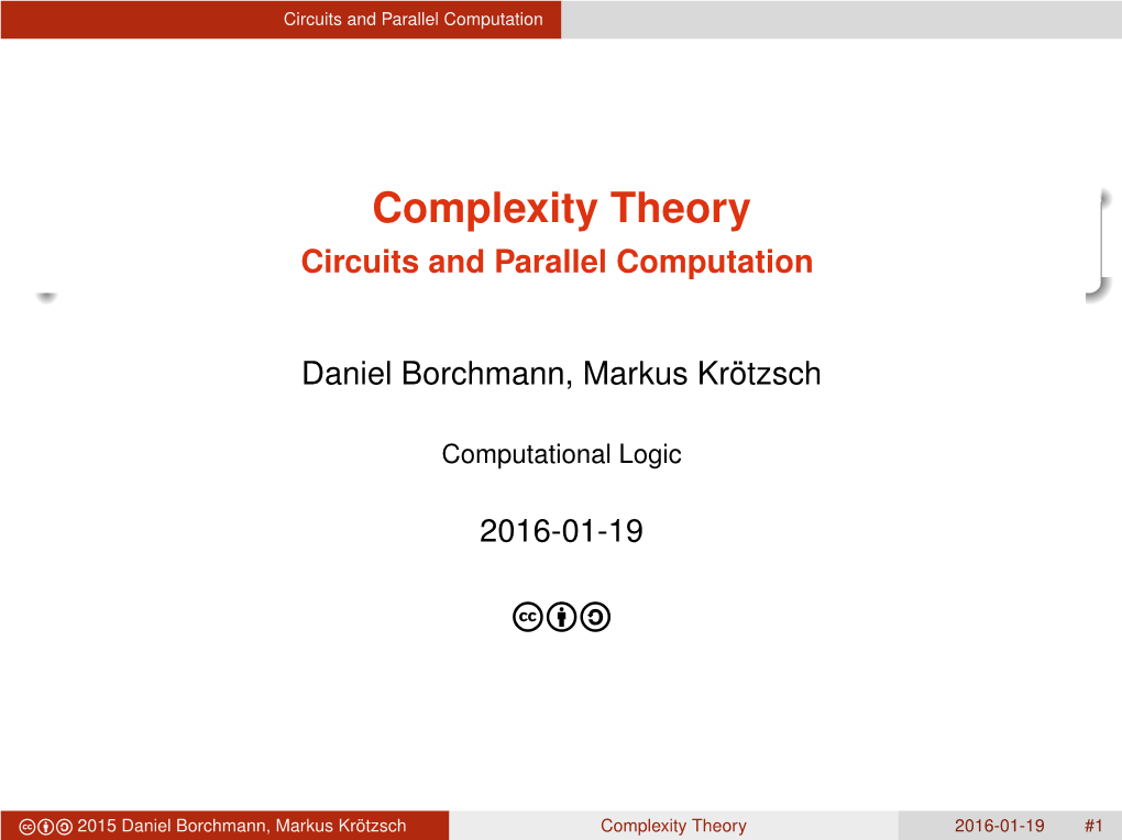 Complexity Theory Circuits and Parallel Computation