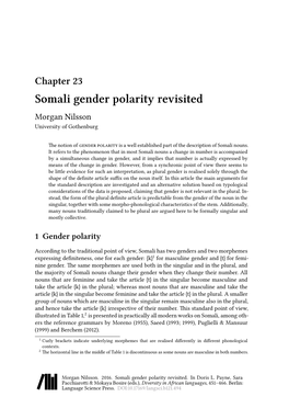 Chapter 23 Somali Gender Polarity Revisited Morgan Nilsson University of Gothenburg