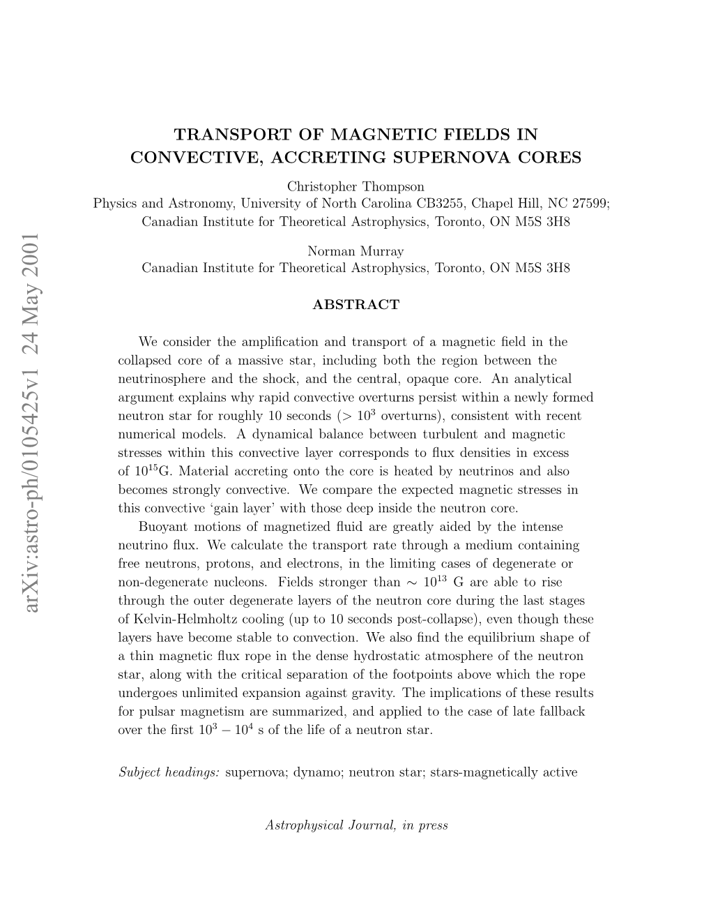 Transport of Magnetic Fields in Convective, Accreting Supernova