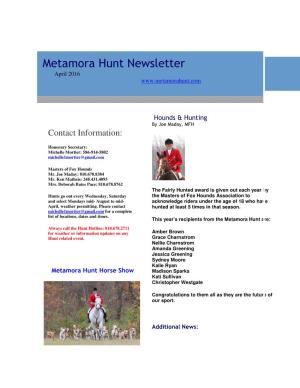 Metamora Hunt Newsletter April 2016
