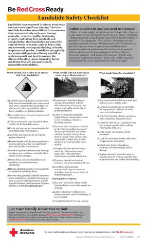 Landslide Safety Checklist Landslides Have Occurred in Almost Every State and Can Cause Significant Damage